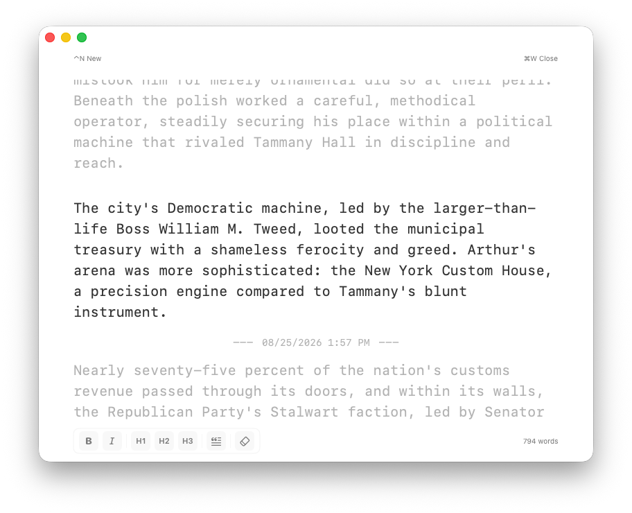 Wrytr editor with focus writing mode