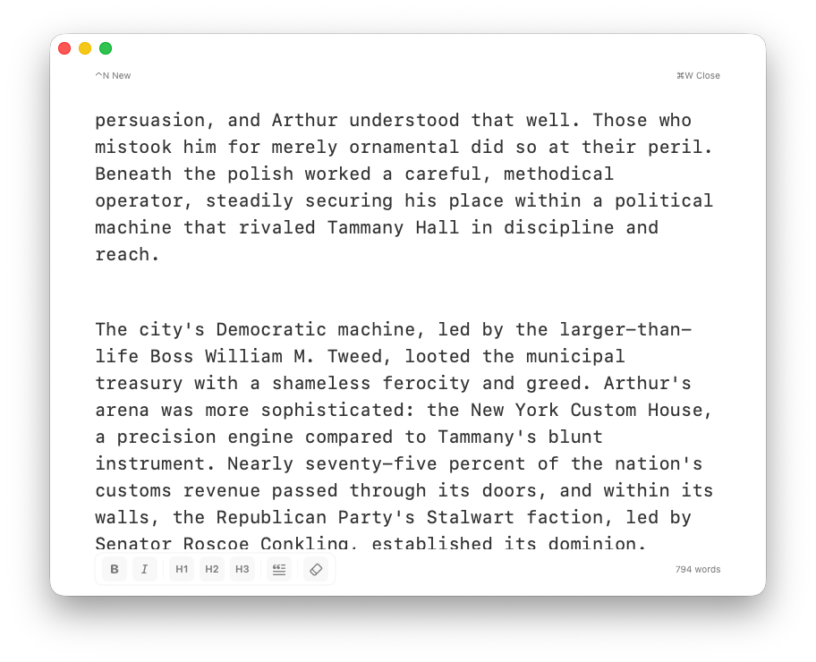 Wrytr editor in a normal writing view